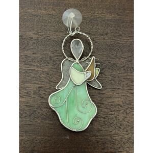 Angel Stained Glass Sun Catcher Ornaments Green Irish Harp Decor